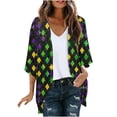 thumbnail image 2 of Cardigans for Women,Chiffon Summer Kimono Cardigan 3/4 Sleeve Open Front Beach Kimono Hawaiian Floral Printed Lightweight Casual Beach Cover Up Plus Size Green S, 2 of 5