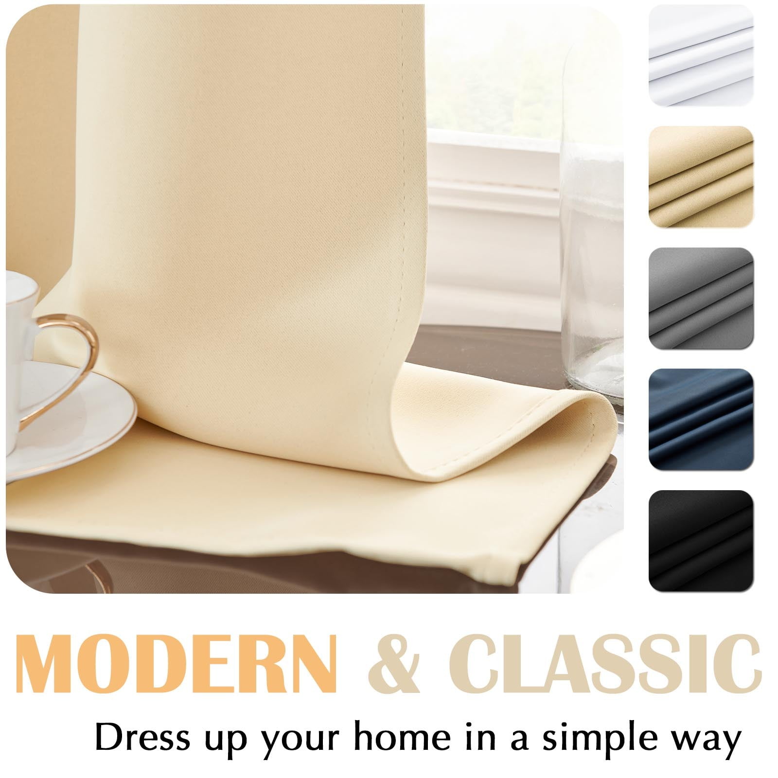 Curtainking Beige Blackout Curtains Thermal Insulated Gromemt Curtains for Living Room, 50x84 inch, 2 Panels