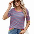 thumbnail image 3 of Womens Summer Short Sleeve Shirts Striped Sweater Cute Casual Top Trendy Women Clothing Crewneck Knit Blouses Blue & Green M, 3 of 9