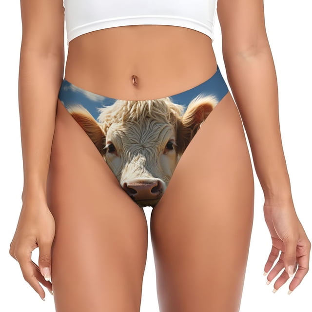Fotbe Daisy Meadow Cow Tanga Sin Costuras para Mujer con Estampado – Panties Invisibles, Transpirables y Cómodos para Uso Diario-X-Small