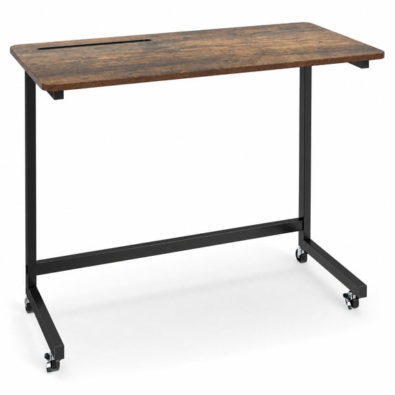 Furnibear Mobile Side Table Rolling Laptop Desk Cart With Tablet Slot and Wheels, Rolling Desk for Living Room Bedroom Office, Rustic Brown