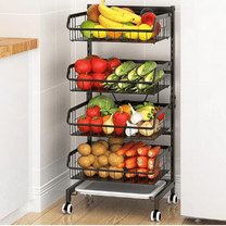 4-Tier Kitchen Snack Cart with Wheels – Versatile Rolling Storage Cart for Pantry, Utility Rooms – Adjustable Metal Wire Fruit & Vegetable Basket Rack (Black without cart handle, 4-Tier)