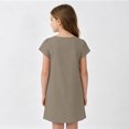 thumbnail image 4 of Grblisyd Girls Dresses Size 10-12 Solid Color Short Sleeve Casual Dresses Summer Kids Crew Neck Loose Midi Dress, 4 of 6