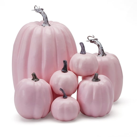 Sksloeg 7 Pcs Artificial Pumpkins Decoration Harvest Fall Pumpkins Fake Foam Pumpkins For Fall Autumn Decor Thanksgiving Halloween,Pink