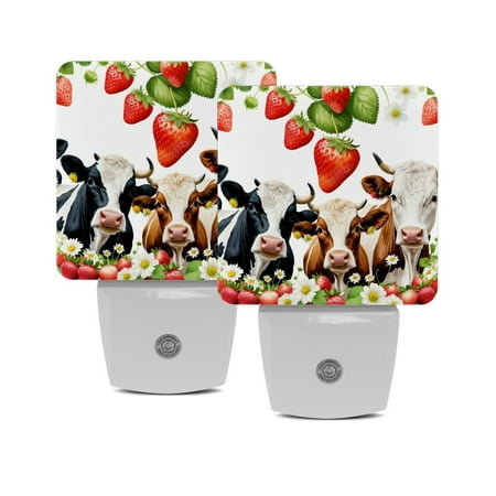 

Plug in Led Night Light with Auto Dusk to Dawn Sensor White Nightlights for Hallway Bedroom Kids Room Kitchen Stairway 2 Pack Three Cows Strawberry Flower Animal Fruit