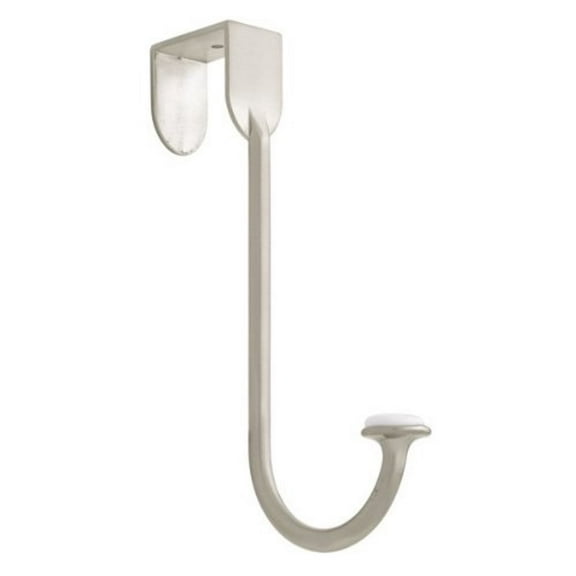 Single Prong 7" Satin Nickel W/ White Ceramic Insert Over the Door Hook