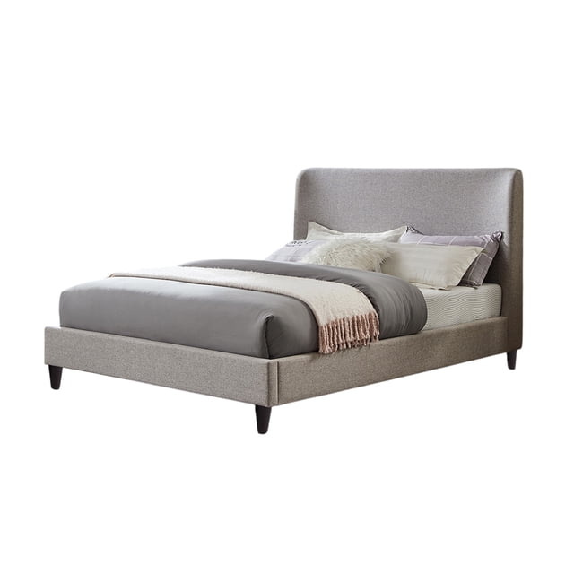Ilios Innova | Cama Matrimonial Gris con Cabecera Tapizada en Lino y Poliéster | Estructura de Madera Resistente