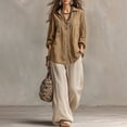thumbnail image 5 of Lapel Shirts for Women Cotton Linen Blend Tops with Contrast Stitching and Breathable Fabric in Plus Size for Professional Office and Vacations (Khaki, Small), 5 of 8