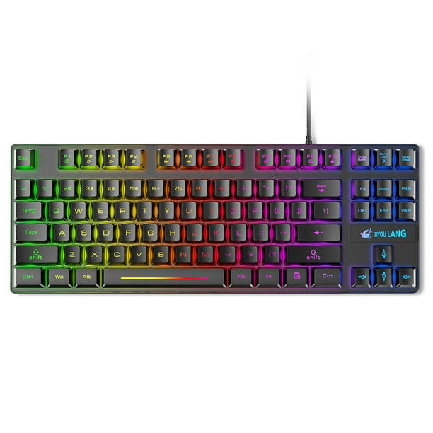 Sidaley Teclado retroiluminado con cable, teclados mecánicos universales de 87 teclas para computadora, resistencia a derrames, cuaderno Juegos de teclado y mouse para computadora