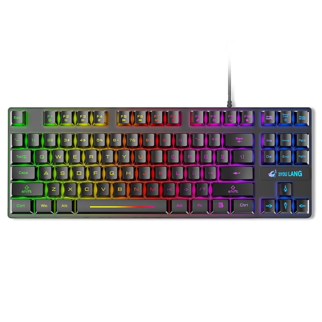 Sidaley Teclado retroiluminado con cable, teclados mecánicos universales de 87 teclas para computadora, resistencia a derrames, cuaderno Juegos de teclado y mouse para computadora