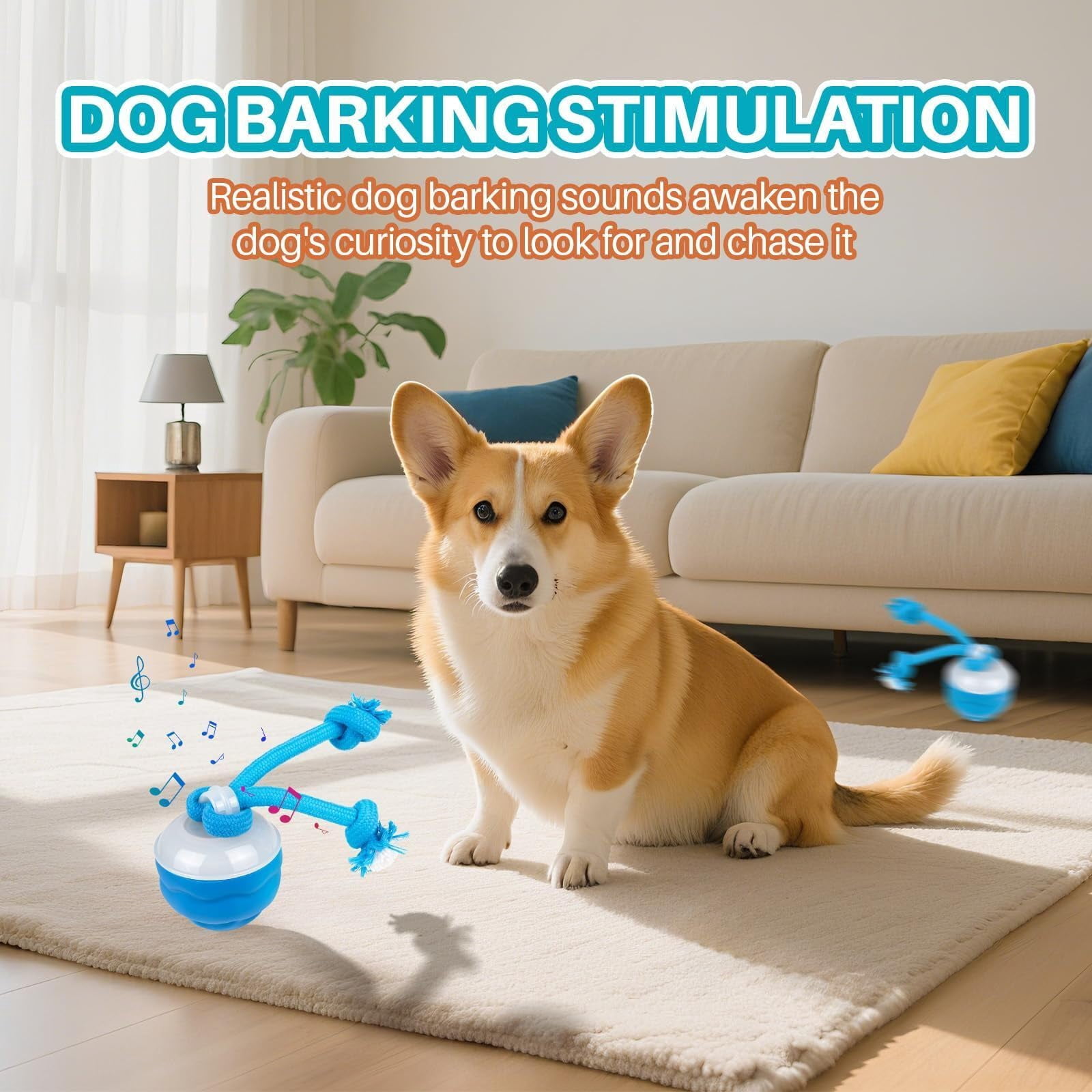 Interactive Dog Ball, Motion Activated Moving Dog Toy, Smart Rolling Electric Dog Toy with Sound, USB Type-C Rechargeable Stimulating Dog Toys for Dogs Interactive Play, Chase Buddy Dog Toy