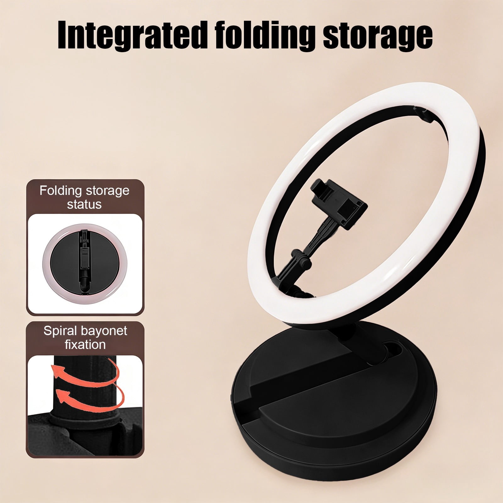 Ring Light LED Ring Light with Stand Portable Foldable Ring Light for Selfie Phone Photography Live Streaming Video Recording Beauty Light Fill Light （Black）