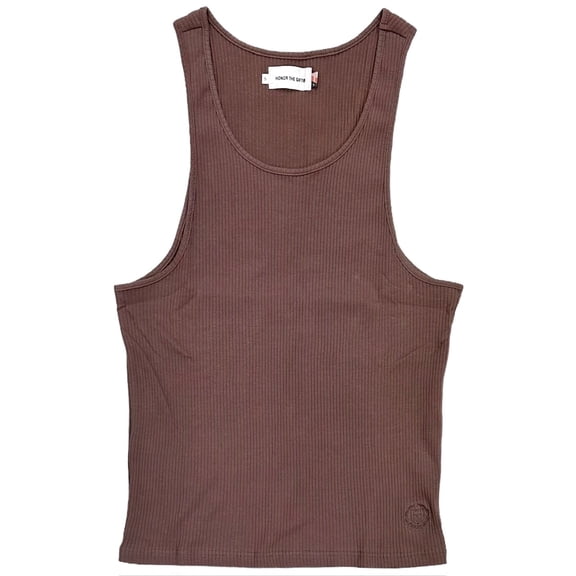 Honor The Gift Men's LA Embroidered HTG Logo Ribbed Knit Tank Top Shirt (Small, Hickory (Brown Wash))