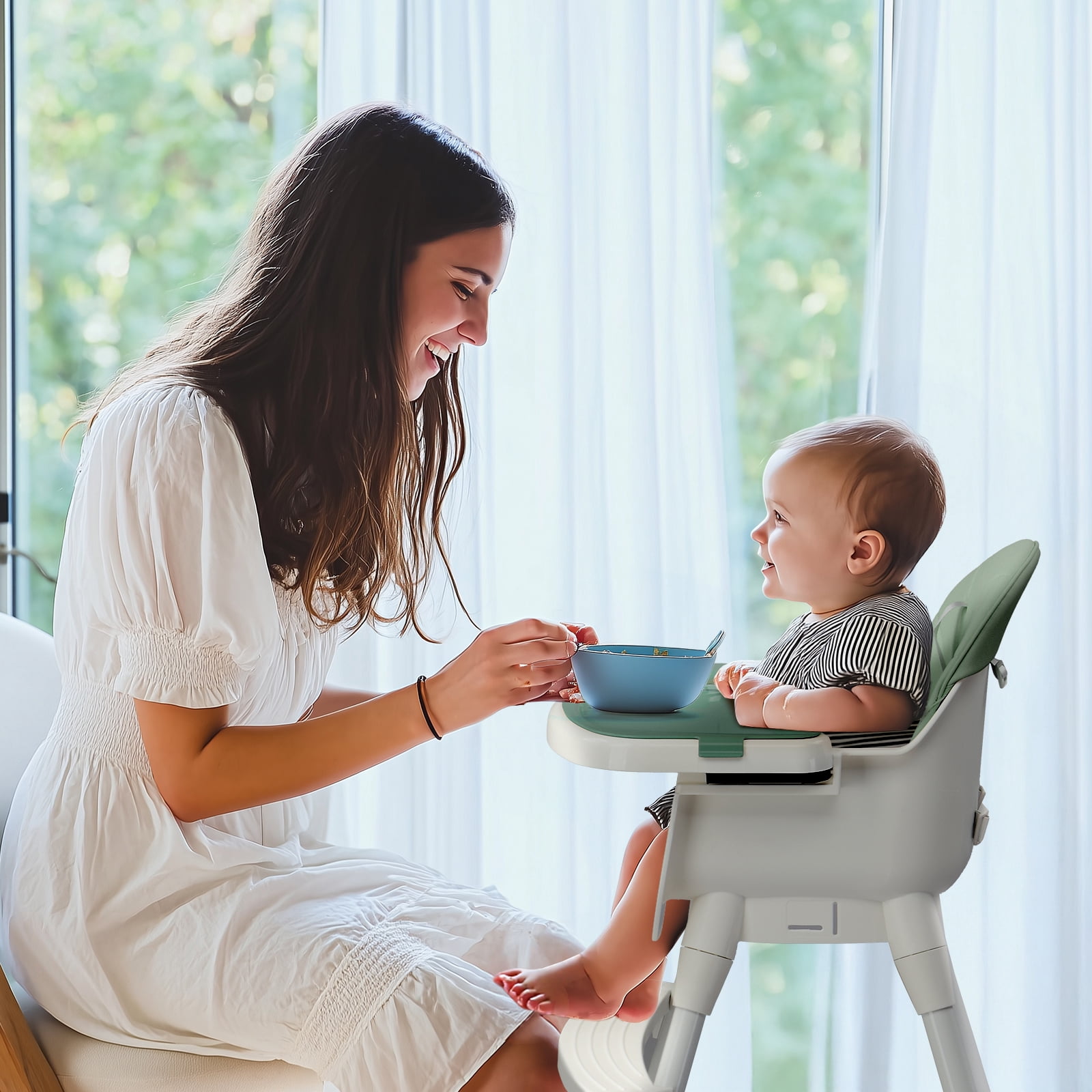 Ktaxon Baby High Chair, Convertible 3 in 1 High Chairs for Babies and Toddlers, Baby Highchair with 5-Point Safety Harness, Adjustable Dining Tray, Green