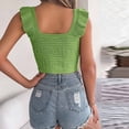 thumbnail image 5 of STETMN Women's Summer Ruffle Sleeve Tank Top Square Neck Knit Crop Tops Casual Cropped Tank, 5 of 6