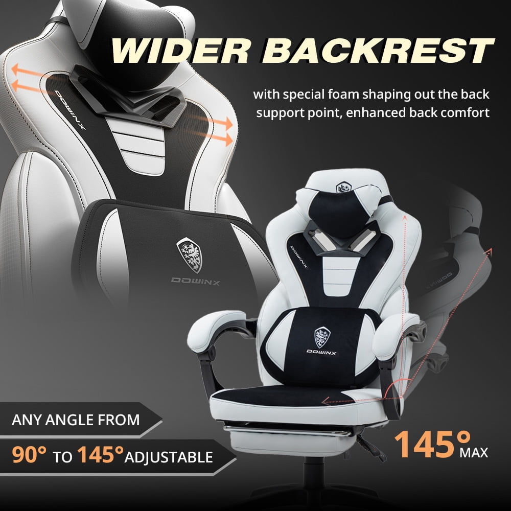 GOOSEA Gaming Chair with Footrest and Lumbar Massage, High Back Ergonomic Computer Desk Chair, Big and Tall Office Chair with Retractable Footrest, 300lbs, White