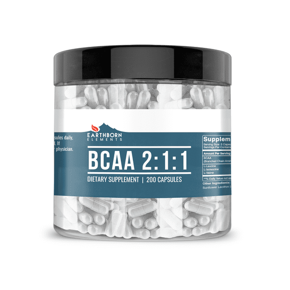 Earthborn Elements BCAA, 200 Capsules, Pure & Undiluted, No Additives