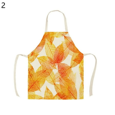 

Cooking Apron Soft Texture Waterproof Flax Maple Leaves Printed Chef Bib Kitchen Accessories