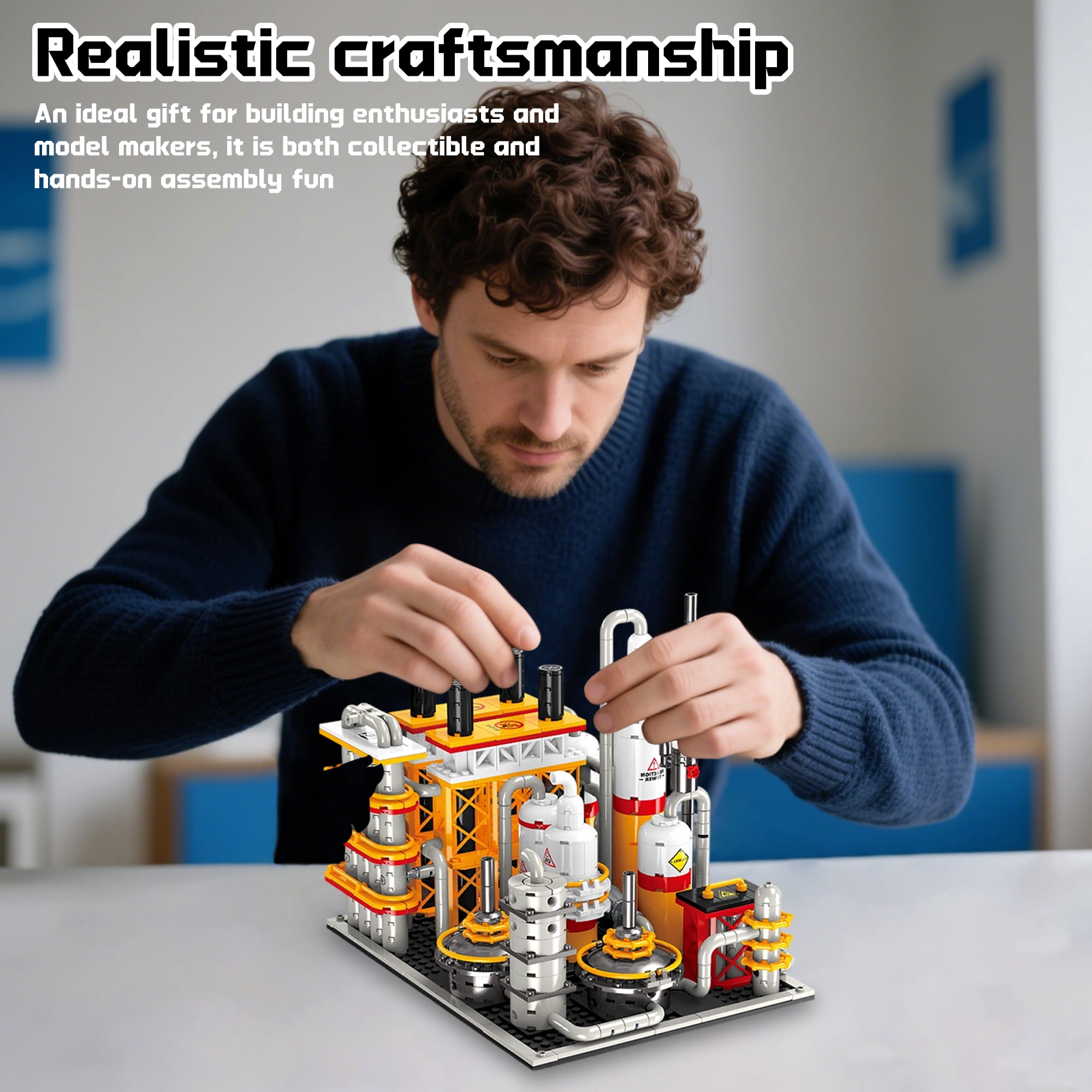 Honchoes Oil Refinery Building Blocks Set Compatible with Lego Petrochemical Factory Station Architecture for Adults 734Pcs