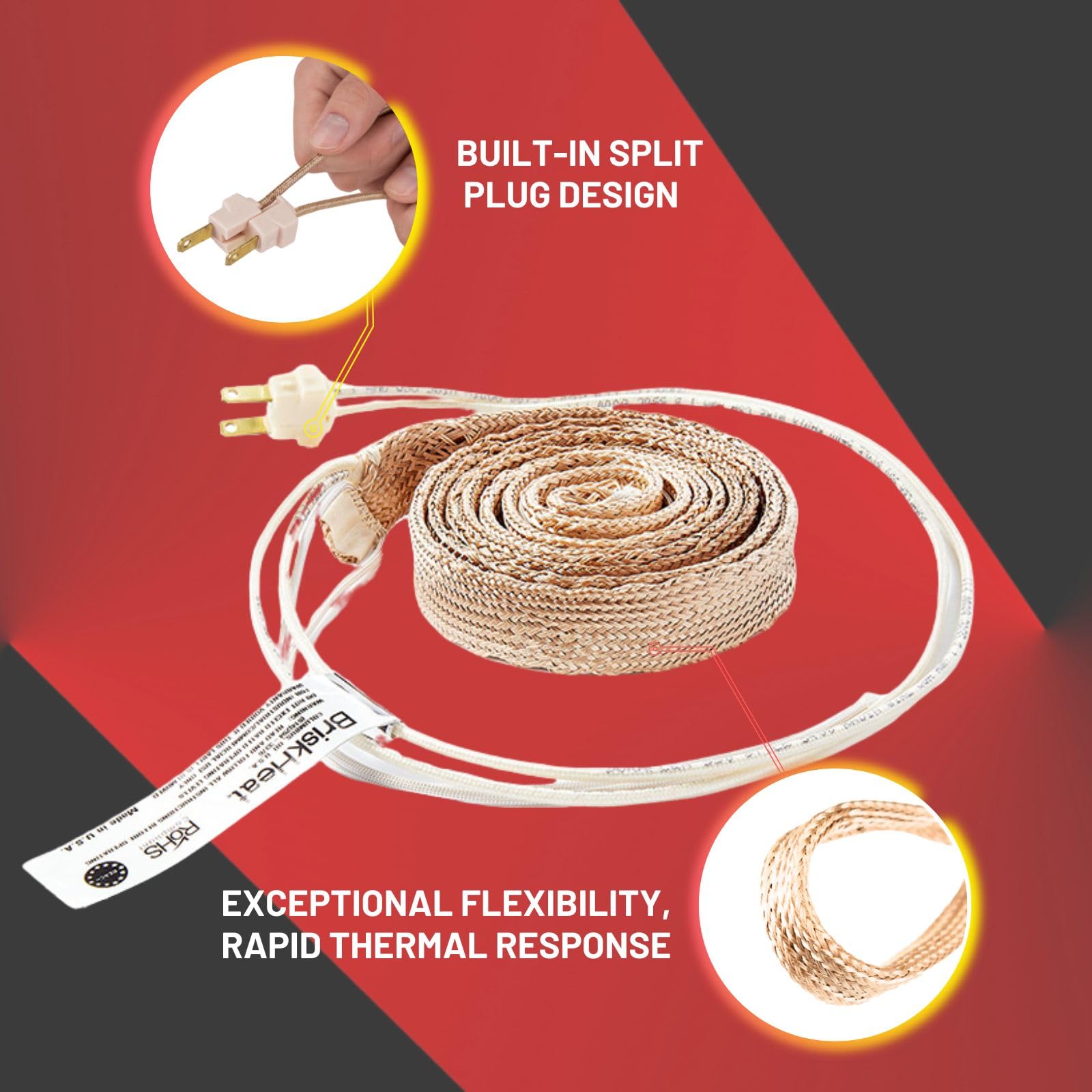 BriskHeat BIH051040L XtremeFLEX BIH Heavy Insulated Heating Tape, W x L: 0.5 x 48-Inch, 120VAC, Same End Leads CA3