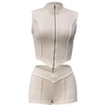 thumbnail image 4 of Short Sets for Women Slim Fit Sleeveless Zip Up Cropped Vest and Shorts 2 Piece Matching Set Going out Sets, 4 of 8