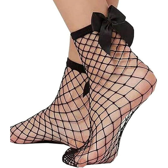 NAMZI Women's Fashion Glitter Fishnet Ankle Socks, Transparent Elastic Sheer Solid Socks for Daily Wear, Black