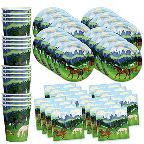 Horse Birthday Party Supplies Set Plates Napkins Cups Tableware Kit for 16