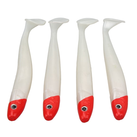 T Tail Fishing Lures, Perfect Swing 4 PCS Light Silicone Fishing Soft Lures For Fish Pond Red Head White Body,Orange