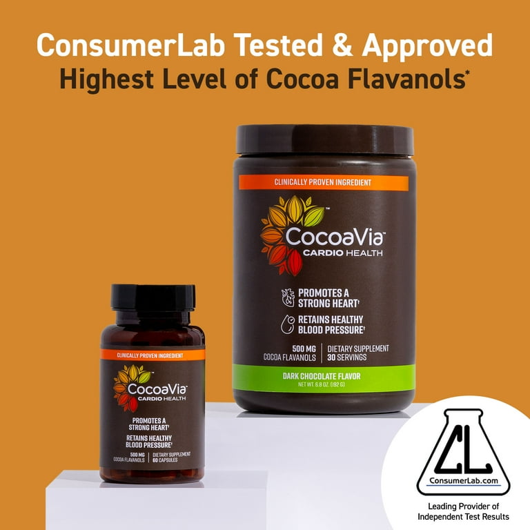 CocoaVia Cardio Health Cocoa Powder, 30 Servings, 500mg, 60 OFF