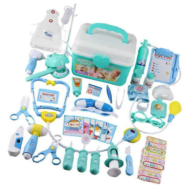 Juego de juguetes para doctor, juego de juguetes para niños, juego de médicos, juego de juguetes para fingir doctor, juego de juegos de médicos con estuche de almacenamiento, azul Afortunado Sencillez