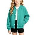 thumbnail image 2 of XRoczxe 4‑15 Years Old Kids Bomber Jacket, Boys Girls Solid Color Button‑Down Sweatshirt Jacket, Long‑Sleeve Casual Outerwear With Pockets, 2 of 7