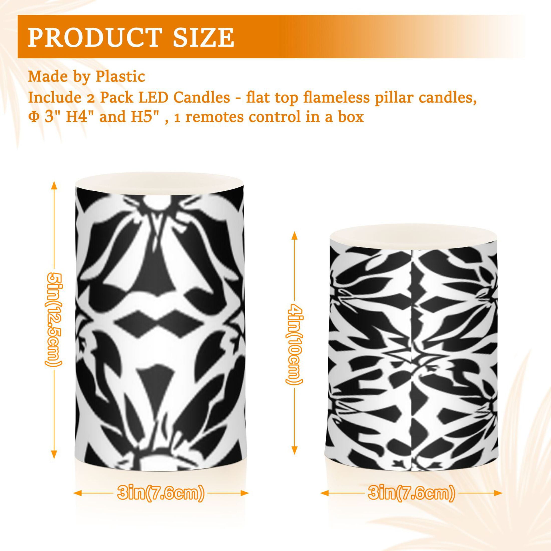 Black and White Art Pattern Flickering Flameless Candles Battery Operated with Remote Timer LED Pillar Candles Set of 2