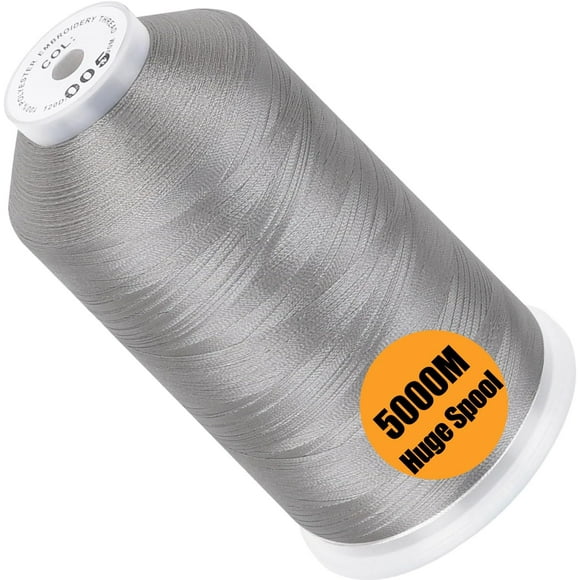 shiyou-- Single Huge Spool 5000M Each Polyester Embroidery Machine Thread 40WT for Commercial and Domestic Machines - Silver