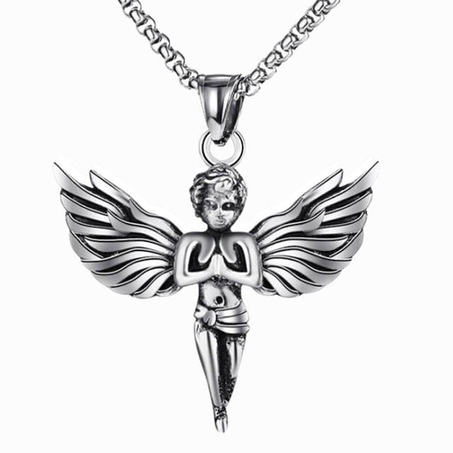 Collar con colgante de ángel, cadena de suéter , collar con dijes de acero inoxidable, regalo de joyería para cumpleaños y día de San Valentín