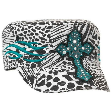 - Blazin Roxx Women's Zebra Cross Military Cap Turquoise OS