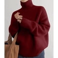 thumbnail image 6 of Womens Mock Neck Sweaters Oversized Chunky Long Sleeve Knit High Low Hem Pullover Top Fall Winter Fashion Red XL, 6 of 9
