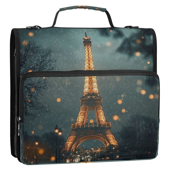WOBOGO The Tower Of Paris Ring Binder Bag 1.5in Folder Organizer with Shoulder Strap for 13Inch Laptop and 500 Sheets of Paper