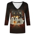 thumbnail image 4 of Craaazy Halloween Plus Size Casual Tops for Women Solid Color V Neck 3/4 Length Sleeve Halloween Printed Stretch Autumn Festival Daily Wear Blouse, 4 of 5