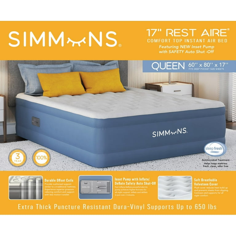 Beautyrest Simmons 10 Comfort Express Air Mattress | Gray | Queen | Air Mattresses Air Mattresses | Quick Air Release|Adjustable | Back to College | D