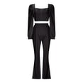 thumbnail image 5 of YUGYXL Women's 2 PC Ruffles Sleeve Crop Tops Wide Leg Pants Nightclub Party Tracksuit Outfits Suit Set Black XL, 5 of 8