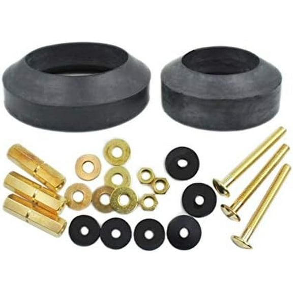 Universal Toilet Tank to Bowl Repair Kit Including 2 Sponge Gaskets and 3 Set Brass Hardware Kits Fits 2 Inches 3 Inches Flush Valve Opening
