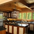 thumbnail image 3 of 4-Light Farmhouse Wood Chandelier Rustic Kitchen Pendant Light Fixture Square Wooden Ceiling Hanging Lighting for Dining Room, Island, Foyer,, 3 of 7