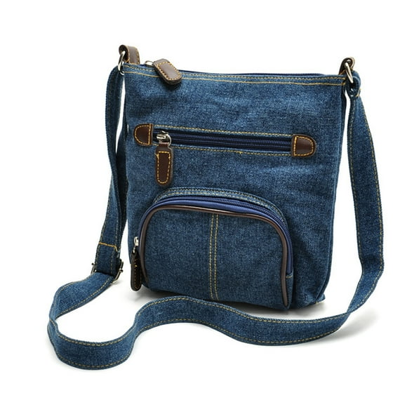 Ladies Fashion Solid Color Denim Functional Zipper Casual Messenger Bag Leather Tote Bags for Women