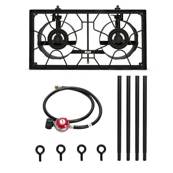 Ktaxon 150,000-BTU Double Burner Propane Gas Cooker, Cast Iron Camp Stove Portable Outdoor Patio Cooking Burner