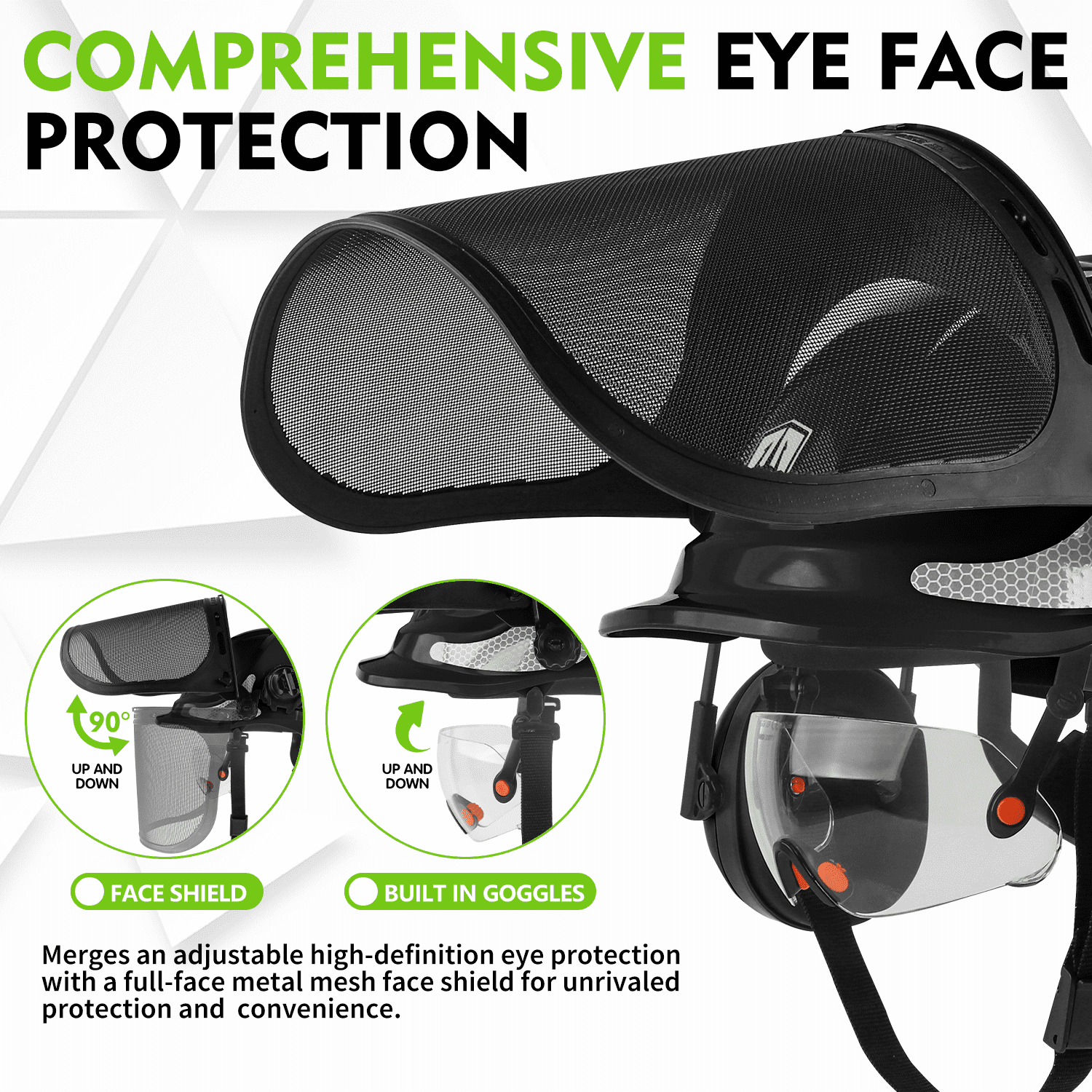 GREEN DEVIL Chainsaw Safety Protective Helmet Forestry Helmet with Build-in Visor Mesh Face Shield Ear Muffs 4 in 1 Ideal for Arborist Tree Work DIY Outdoor Logging Hard hat
