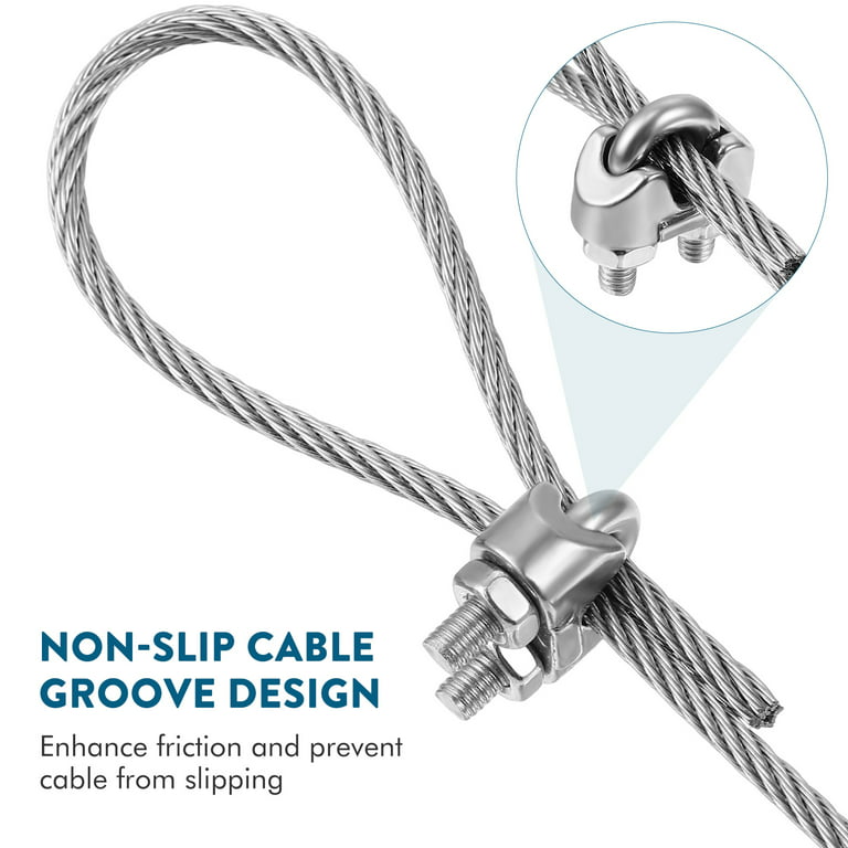 NUOLUX 1 Set Wire Rope with Cable Clamps Premium Tension Wire Ropes U Bolt  Saddle Fastener Clips Tools 