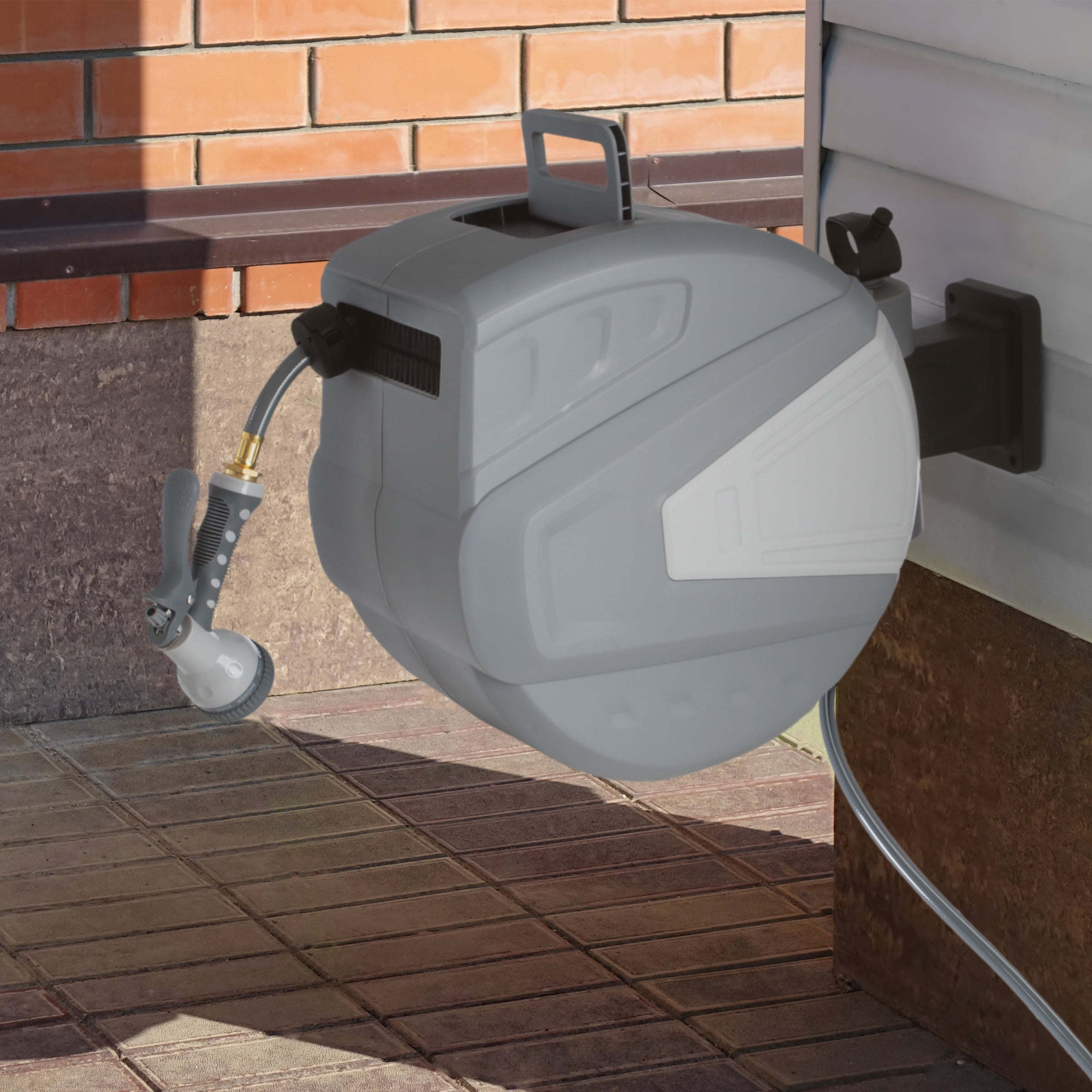 Pure Garden 100 FT Retractable Hose with Wall Reel and 9 Nozzle Patterns