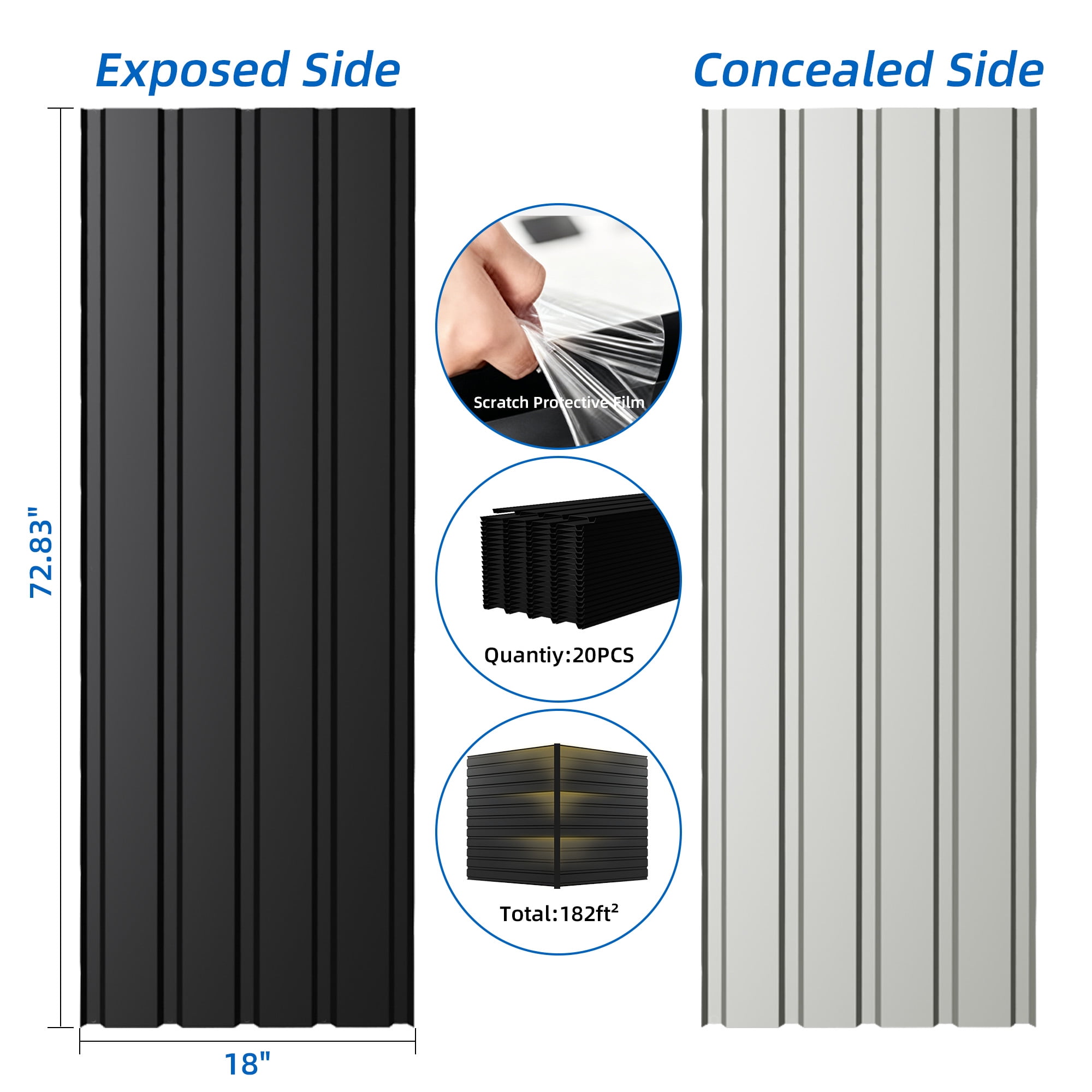 Galvanized Metal Roof Panels 20 PCS 72.8 Inch Length, Waterproof Corrugated Roofing and Roof Panels for Sheds Garages Patios, Gray