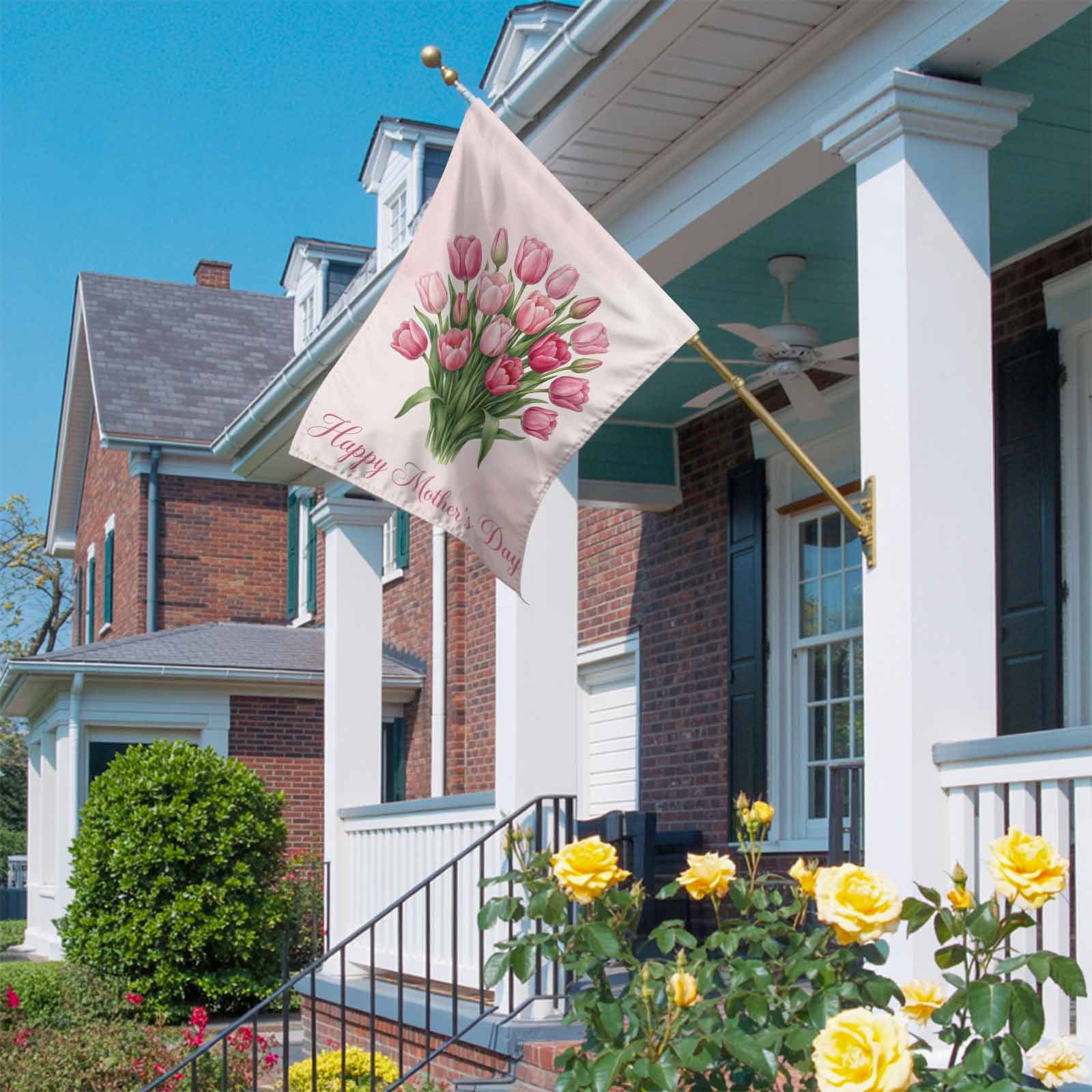 Mother's Day House Flag 28 x 40 Inches, Pink Tulips Watercolor Flower Weather Proof Outdoor Patio Flags Double Sided Small House Decoration for Yard Lawn Outside Home