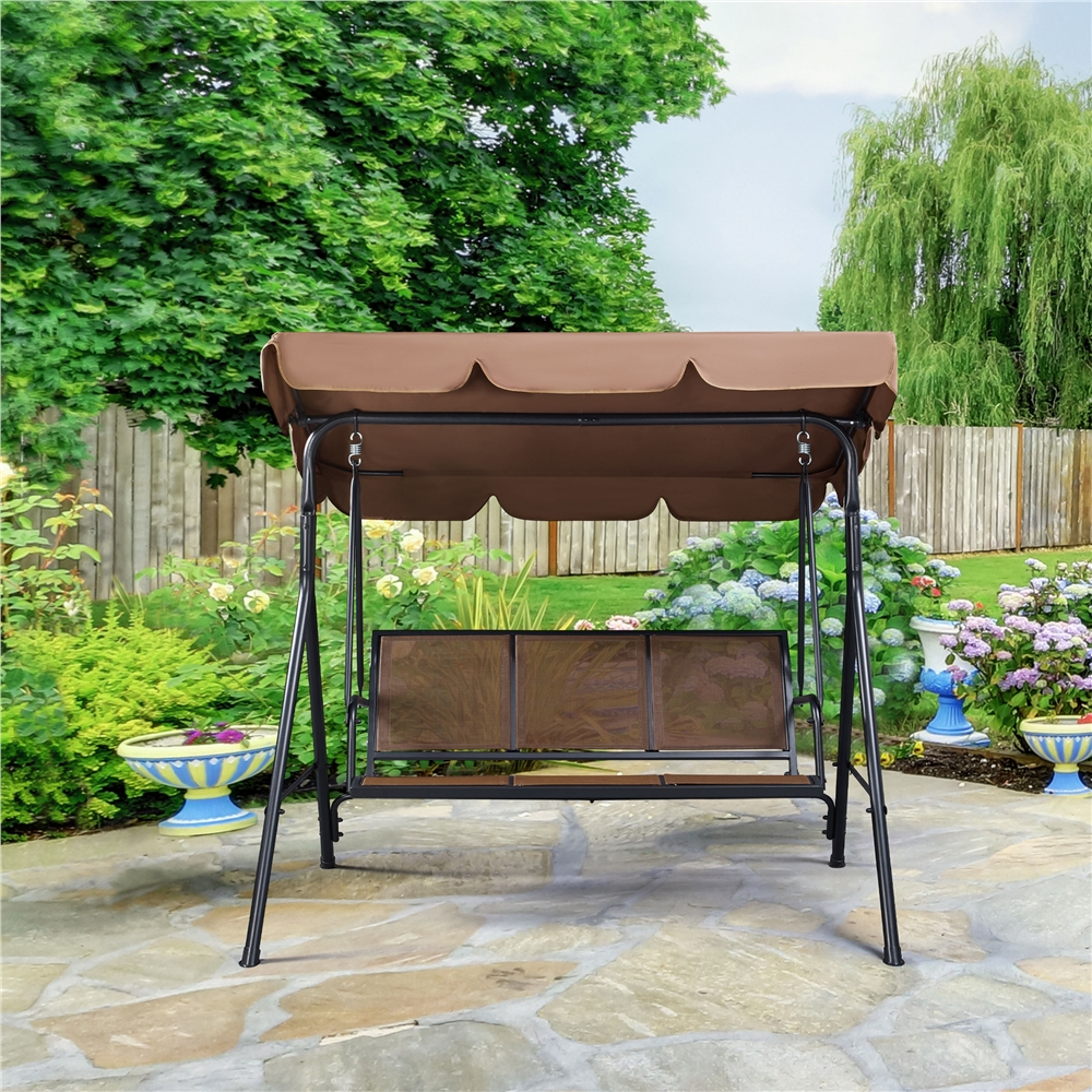 Alden Design 3-Seat Patio Canopy Porch Hanging Swing Chair for Outdoor, Dark Brown